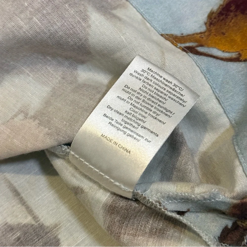 POETRY Linen Cotton Print Long Sleeve Button Down Mandarin Collar Blouse Size 4